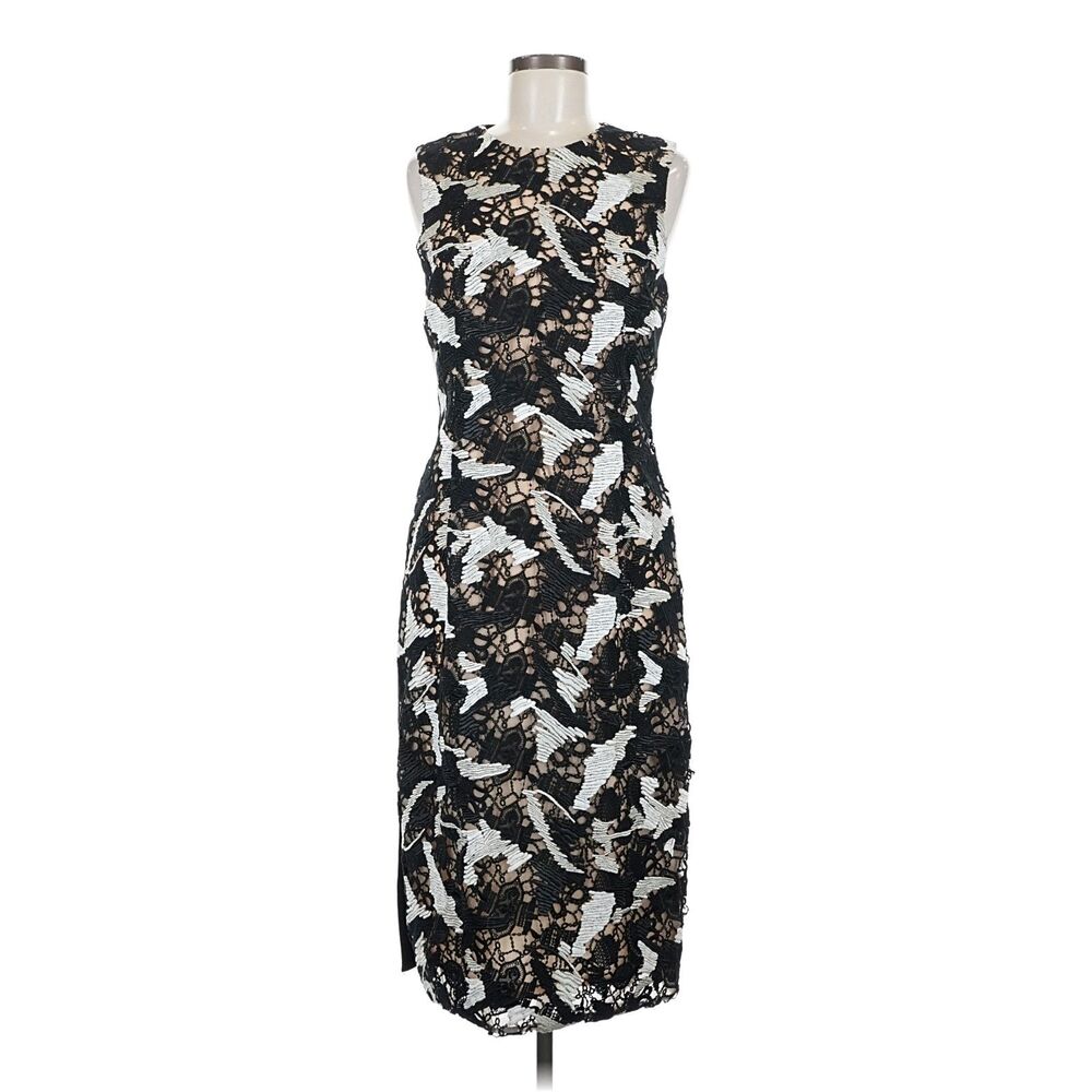 Prabal Gurung Lace Sheath Midi Dress Black Ivory Nude Size 8